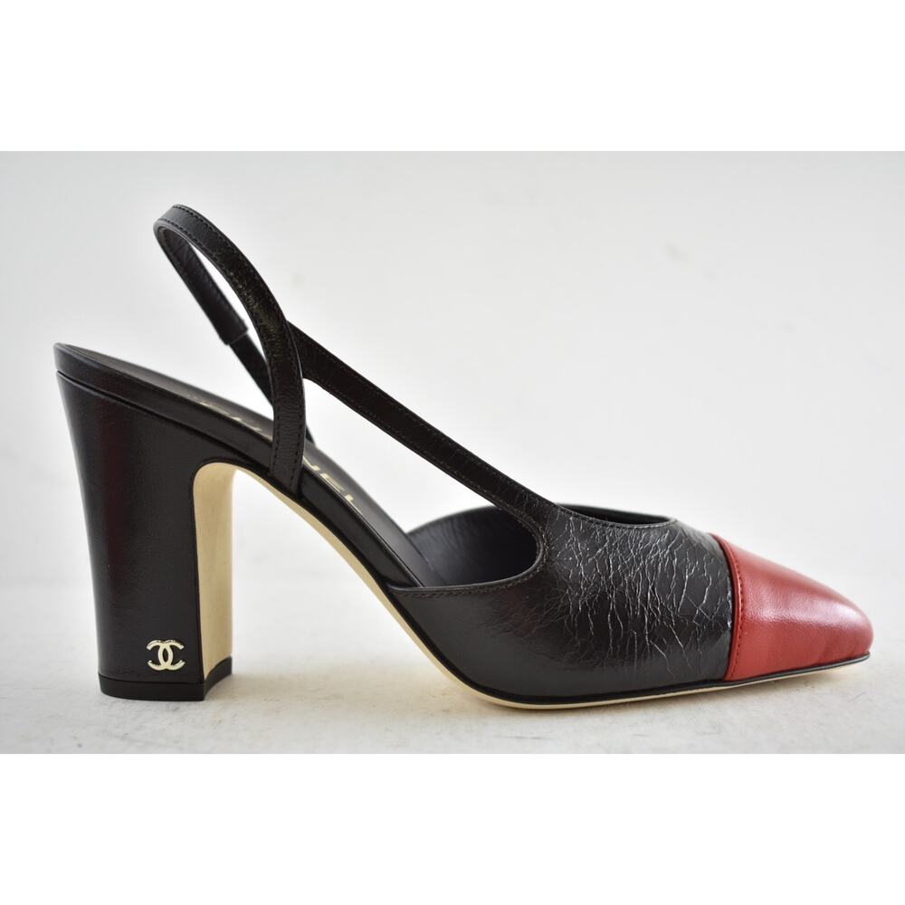 Chanel 26S Blazy Dark Brown Red CC Coco Sling Slingback Block Heel Pump 39.5c - Picture 2 of 16